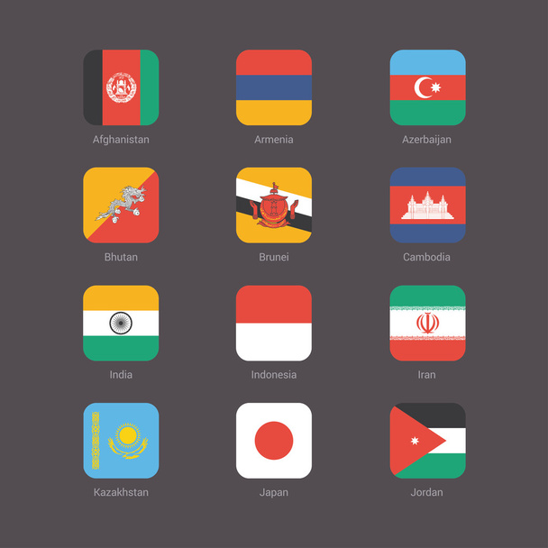Asian continent flags flat set - Vector, Image