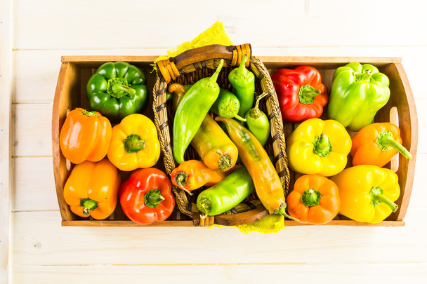 Organic Peppers on table - Foto, imagen