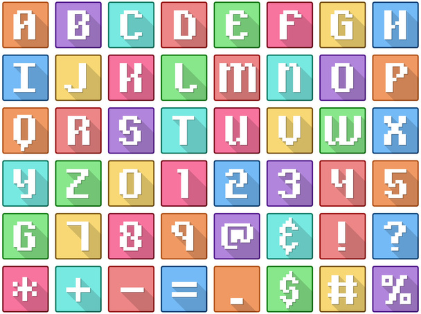 Alphabet Numbers Symbols Flat Square Icons Arcade - Vettoriali, immagini