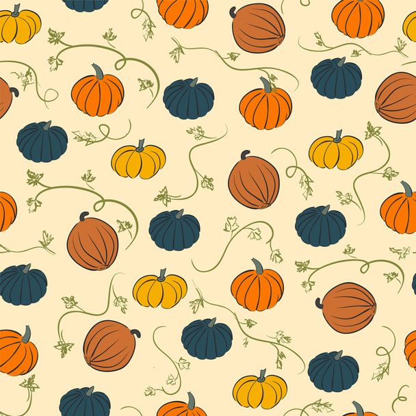 Seamless pumpkin pattern. Background with pumpkins - Vector, imagen