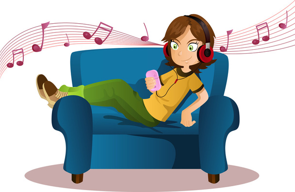 Dziewczyna słuchająca muzyki - Wektor, obraz