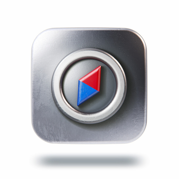 Scratched metallic square icon with compass symbol isolated on w - Fotoğraf, Görsel