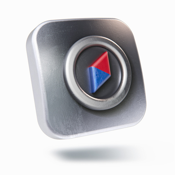 Scratched metallic square icon with compass symbol isolated on w - Foto, imagen