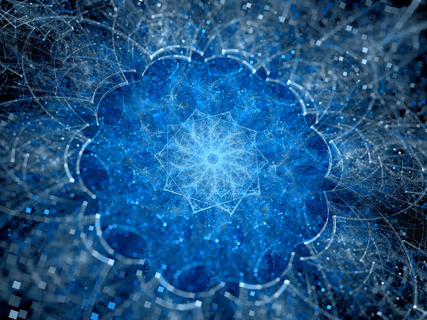 Blue glowing fractal mandala in space - Photo, Image