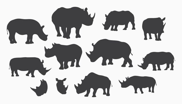 Vector gray rhino silhouettes - Vector, Image
