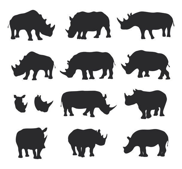 Силуэты векторного чёрного носорога
 - Вектор,изображение
