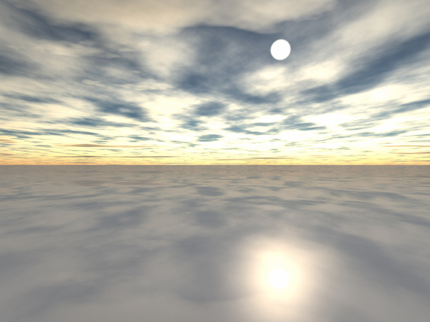 por do sol acima de um oceano em uma névoa
 - Foto, Imagem