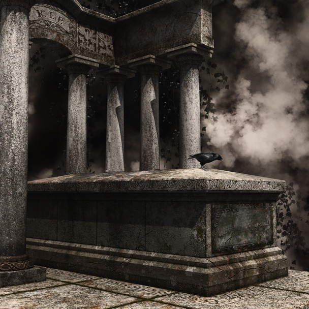 Pietra tombale con corvo e edera
 - Foto, immagini