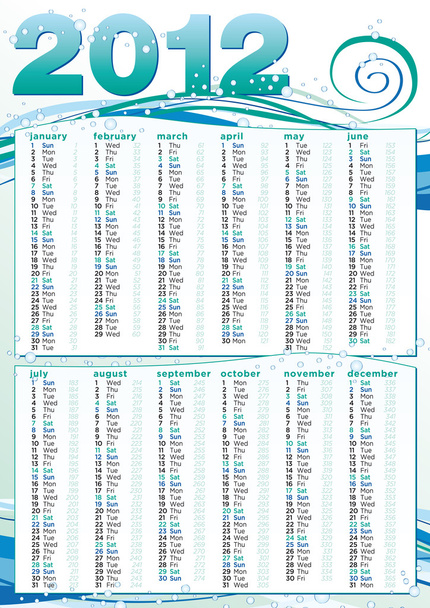 Calendario 2012 en inglés estilo océano
 - Vector, Imagen