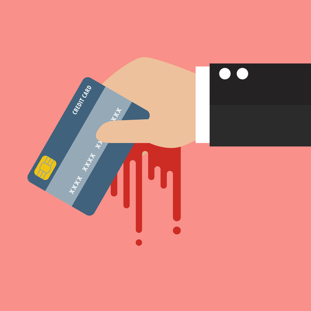 Επιχειρηματίας αιματηρή χέρι που κρατά την πιστωτική κάρτα - Διάνυσμα, εικόνα