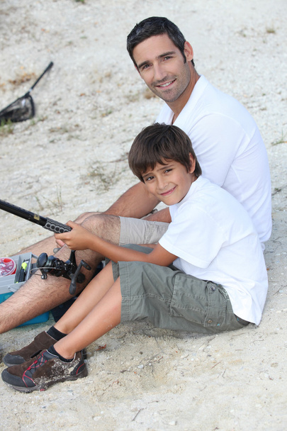apa és fia, a halászati party - Fotó, kép