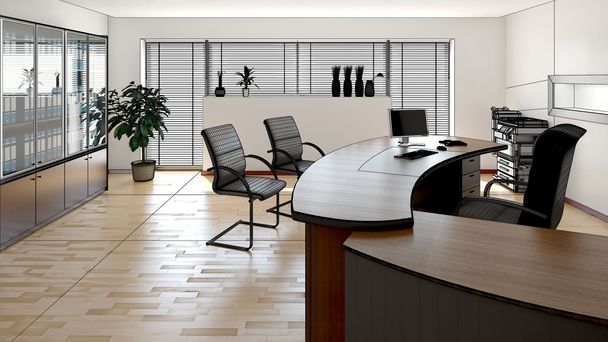 3D interior rendering of a modern office - Zdjęcie, obraz