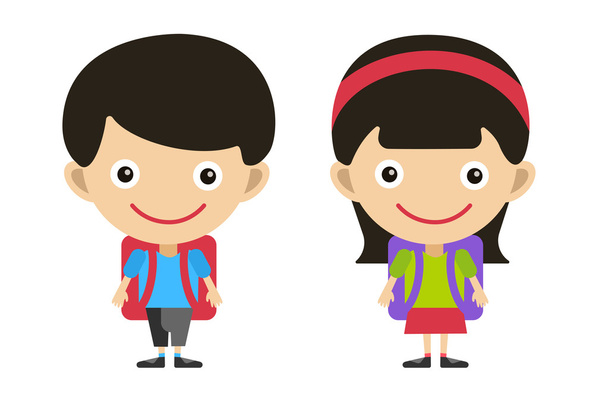 Back to school background. Cute cartoon boy and girl - Vector, afbeelding