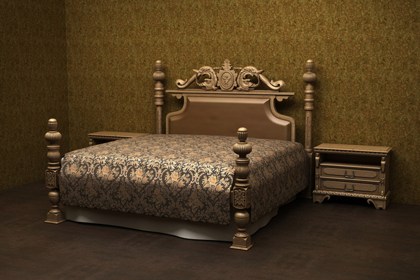 fából készült ágy a szobában - Fotó, kép