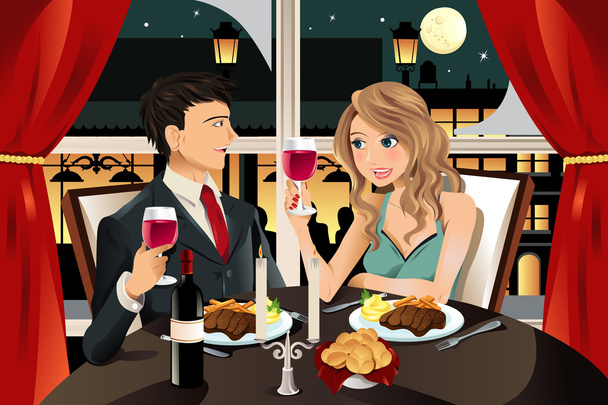paar in restaurant - Vector, afbeelding
