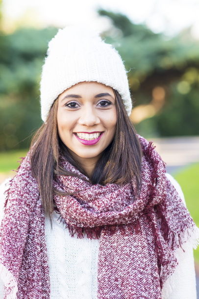 Portrait of beautiful smiling woman, winter style concept. - Photo, Image