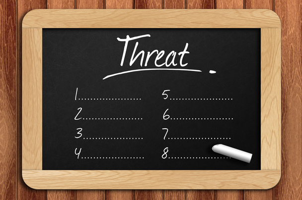 Chalkboard on the wooden table written threat list - Photo, Image