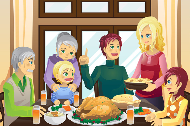 感謝祭の家族の夕食 - ベクター画像