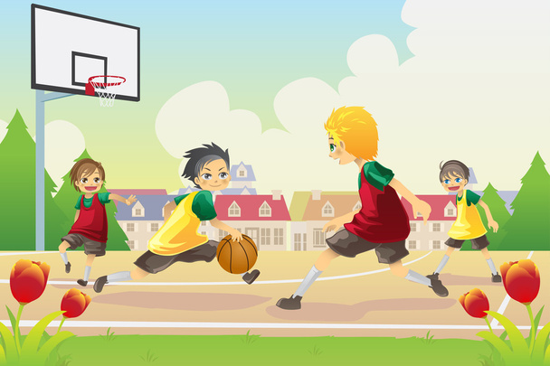 crianças jogando basquete
 - Vetor, Imagem