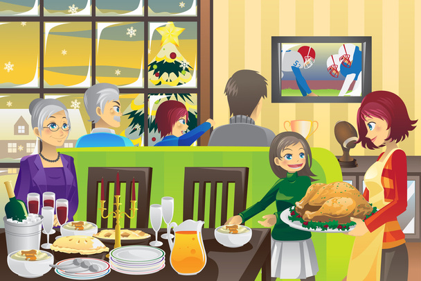 Семейный ужин в честь Дня благодарения
 - Вектор,изображение