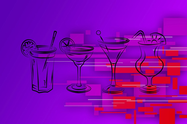 Set of alcoholic cocktails illustration - Zdjęcie, obraz