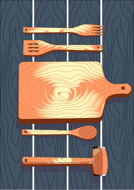 Cubertería de madera, ilustración de vectores de utensilios de cocina
 - Vector, Imagen