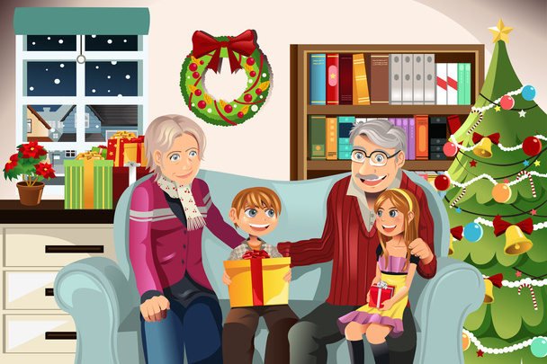 Avós e netos no tempo de Natal
 - Vetor, Imagem