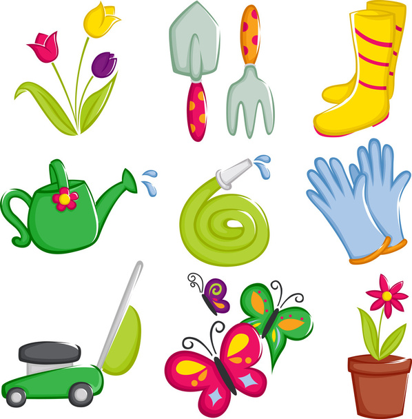 Icônes de jardinage de printemps
 - Vecteur, image