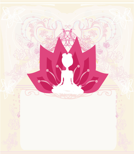Young woman practicing yoga, sitting in a lotus position - abstr - Vector, imagen