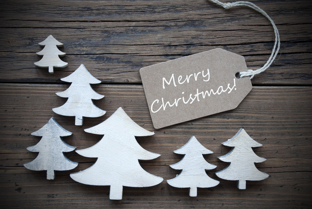 Label And Trees With Merry Christmas - Φωτογραφία, εικόνα