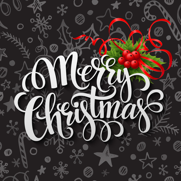 Merry Christmas lettering in chalk seamless pattern - Vector, Image
