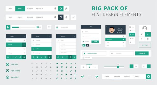 Pack of Flat design ui kit vector for webdesign - Vector, Image
