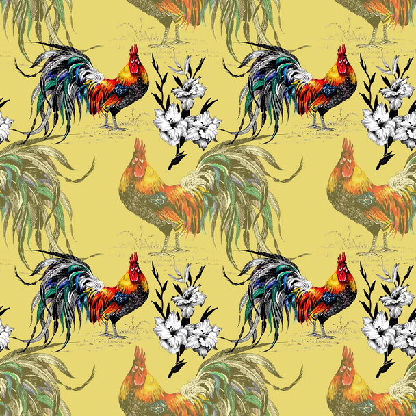 farm roosters pattern - Fotoğraf, Görsel