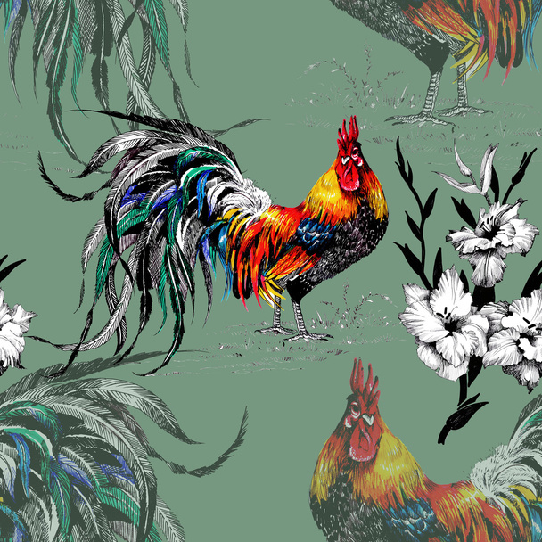 farm roosters pattern - Foto, Bild