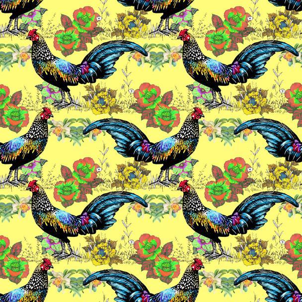 farm roosters pattern - Photo, image