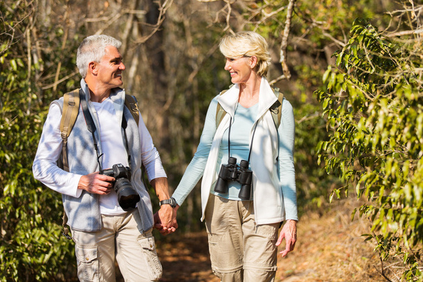 Mature couple hiking in mountain - 写真・画像