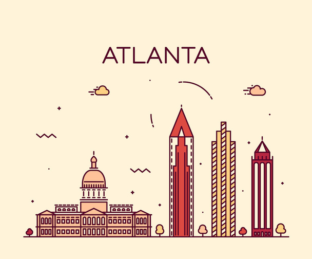Atlanta skyline divatos vektoros illusztráció lineáris - Vektor, kép