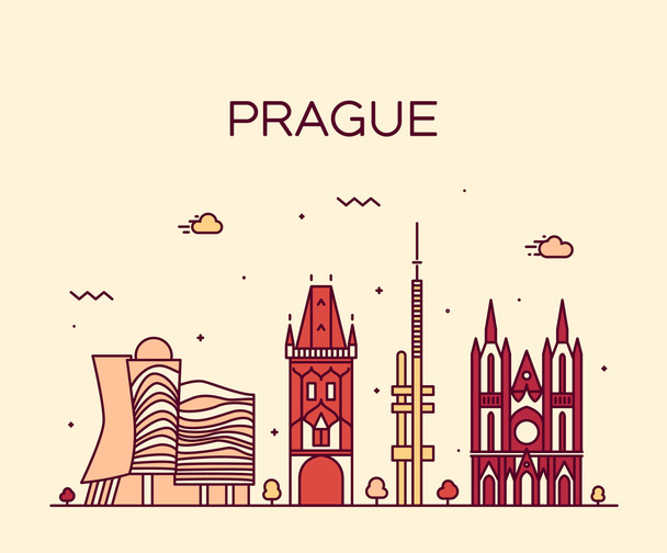 プラハ スカイライン トレンディなベクトル図線形 - ベクター画像