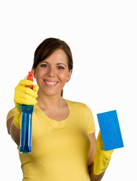 Cleaning woman with cleanser - 写真・画像