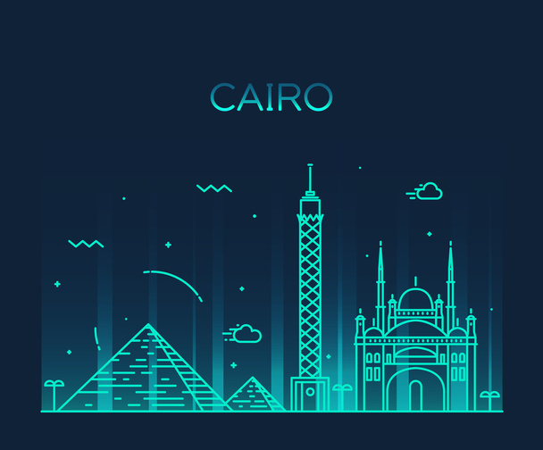 Cairo manzarası trendy vektör çizim doğrusal - Vektör, Görsel
