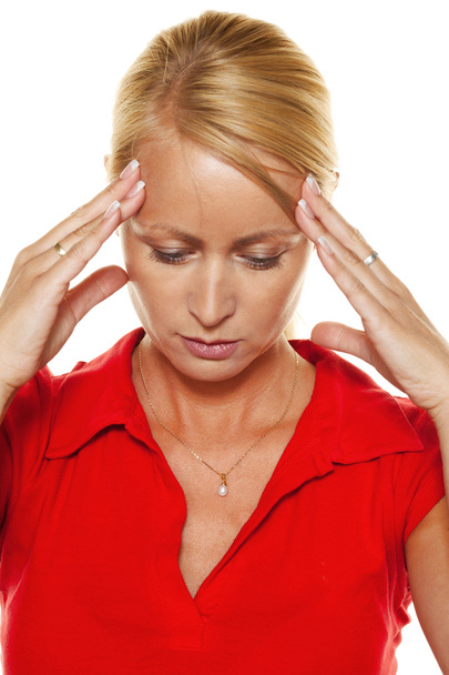 dalgın kadın baş ağrısı ile - Fotoğraf, Görsel