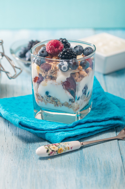 tazón de muesli y yogur con bayas frescas
 - Foto, Imagen