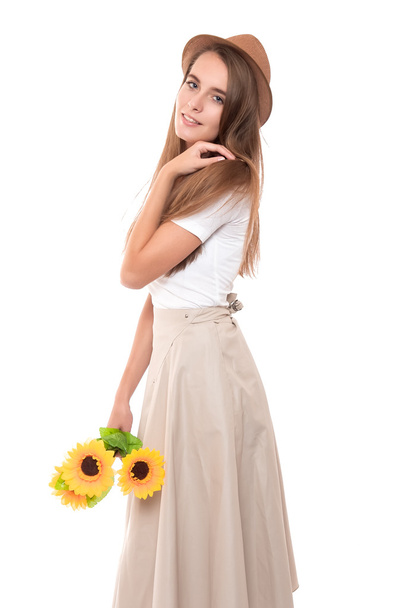 Mädchen mit Sonnenblumen - Foto, Bild