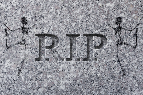 Gegraveerde grafsteen Rip skelet - Foto, afbeelding