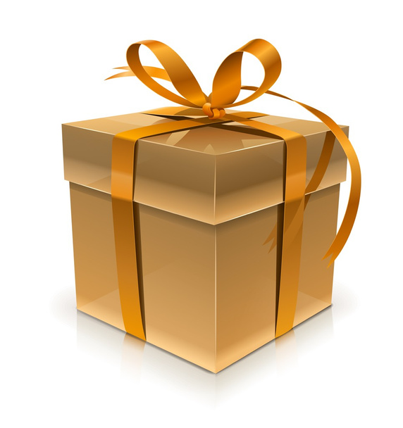 Χρυσή δώρο κουτί με φιόγκο - Διάνυσμα, εικόνα