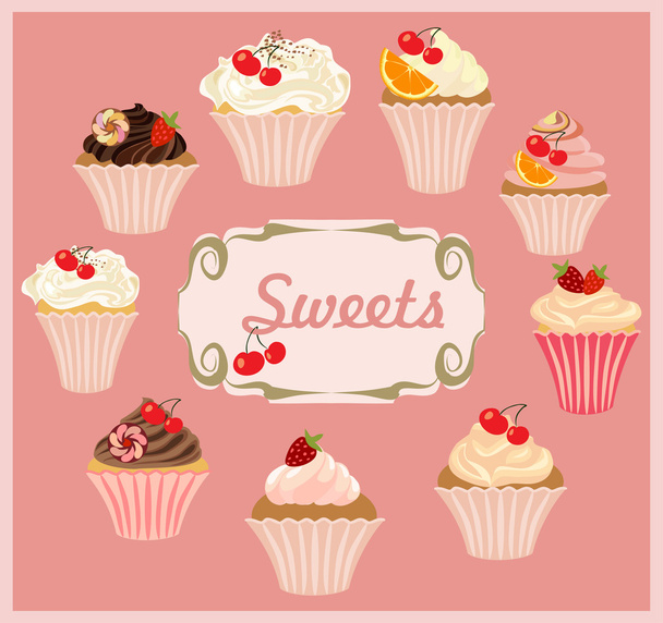 Vector set of cakes and cupcakes. - Vector, Image