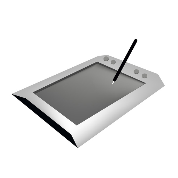 Цифровой графический планшет с ручкой на белом фоне
 - Вектор,изображение
