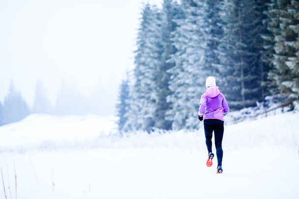 Asszony, fut a tél, a fitness inspiráció és a motiváció - Fotó, kép