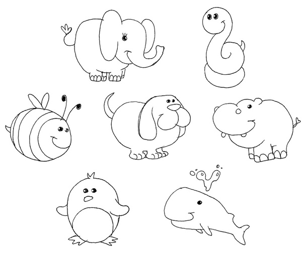 Outlined animal doodles - Vector, Image