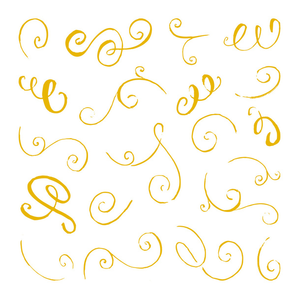 Golden collection of handdrawn swirls - Vecteur, image